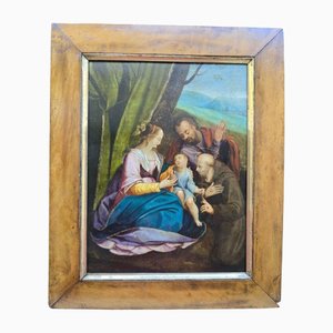 Holy Family and Saint, 1650, Oil on Copper, Framed