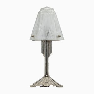 Lámpara de mesa Art Déco de hierro plateado de Muller Frères Edgar, años 30
