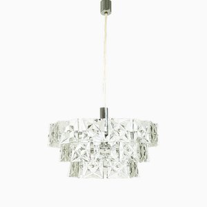 Italian 12 Light Chandelier in Faceted Glass and Chromed Plated Metal from AV Mazzega, 1970s