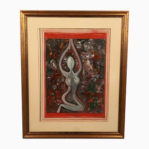 DZ Luisa, Abstract Woman, Painting on Cardboard, Framed