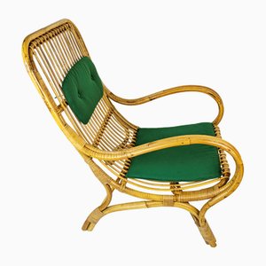 Fauteuils Mid-Century en Rotin, Rush et Tissu Vert par Gio Ponti, Italie, 1960s