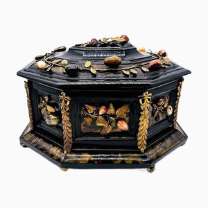 Coffret Italien en Bronze Doré et Pietra Dura et Ebène