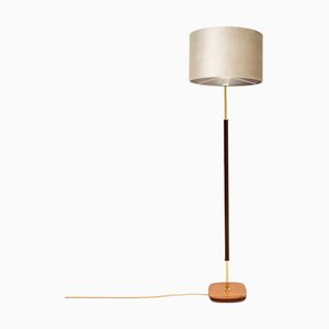 Schwedische Vintage Stehlampe aus Messing, Teak & Leder, 1960er
