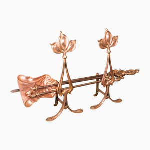 Set de Compagnon de Cheminée Art Nouveau Ancien, Outils de Feu en Bronze, France, 1890, Set de 5