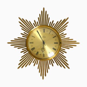 Große Messing Wanduhr mit Sonnenschliff von Junghans Ato-Mat, 1960er