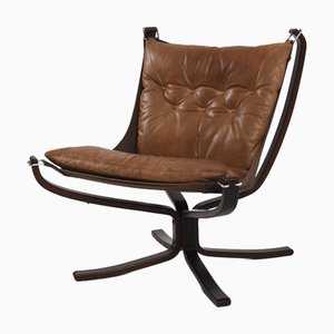 Sillón Falcon vintage de cuero marrón de Sigurd Ressell para Vatne Møbler, Noruega, años 70