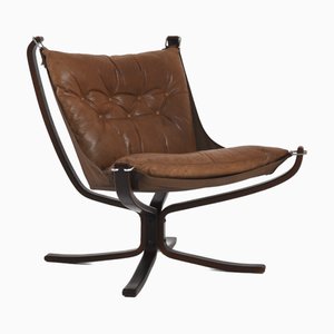 Sillón Falcon vintage de cuero marrón de Sigurd Ressell para Vatne Møbler, Noruega, años 70