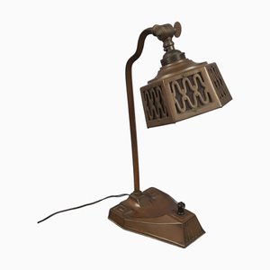 Liberty Adjustable Table Lamp in Brass and Red Glass, 1930s
