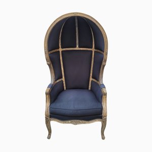Louis XV Style Carriage or Bonnet Chair in Wood and Thread Upholstery, France, 2010s