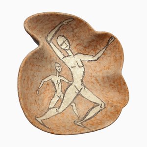 Plato vintage de mayólica con diseño figurativo de 3 Felci Salerno, Italia, años 60