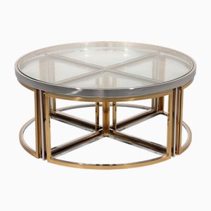 Tables Basses Gigognes en Laiton, Chrome et Verre de Maison Charles, 1970, Set de 5