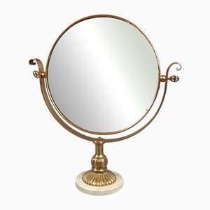 Miroir de Table Inclinable Style Art Déco en Laiton Poli et Marbre, 1960s