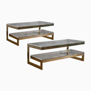 Tables en Laiton avec Étagères en Verre Acrylique, Set de 2