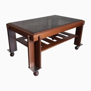 Modern Rectangular Coffee Table in Wood and Glass, Italy, 1970s