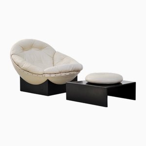 Apollo Sessel & Fußhocker aus Weißem Leder von Illum Wikkelsø, 1970er, 2er Set
