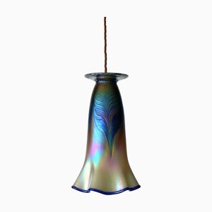 Art Nouveau Hanging Lamp with Peacock Feathers Decor by Richard Rooze