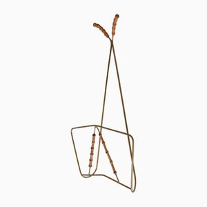 Mid-Century Wall-Mounted Brass & Bamboo Magazine Rack, Germany, 1960s