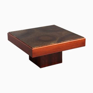 Brutalist Coffee Table with Copper Top and Wooden Base, 1970