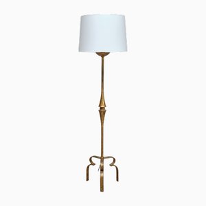 Lampadaire Sculptural Moderne à Trois Pieds en Fer Forgé Doré, France, 1940s