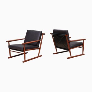 Poltrone moderne scultoree in teak con gambe runner, Scandinavia, anni '50, set di 2