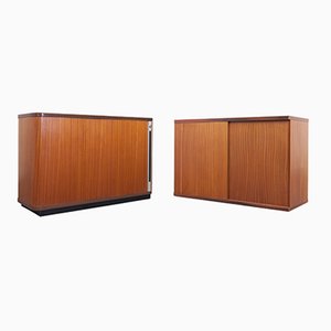 Vintage Office Cabinets with Tambour Doors, Set of 2
