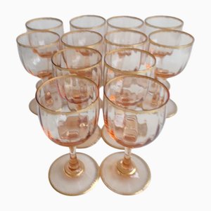 Large Crystal Glasses with Gold Rims from Daum, 1930s, Set of 12