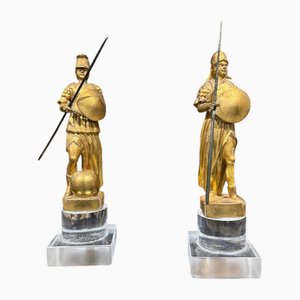 Artiste Toscan, Warriors Sculptures, 1700, Bois Doré, Set de 2