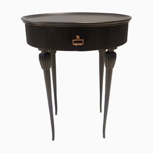 Table d'Appoint ou Table de Chevet Ovale en Hêtre Noirci, Italie, 1950s
