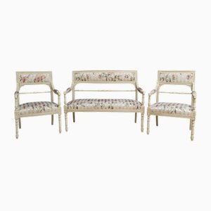 Louis XVI Style Lounge Bench and Armchairs, Late 20th Century, Set of 3