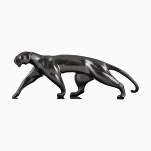 Michel Decoux, Art Deco Bronze Panther Sculpture, 1920, Bronze on Marble Base