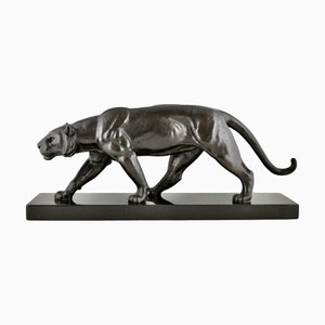 Alexandre Ouline, Art Deco Panther Sculpture, 1930, Bronze on Marble Base