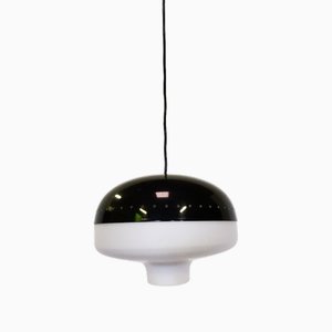 Pendant Lamp in Opaline Glass and Black Metal from Stilnovo, 1950