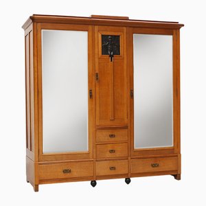 Art Nouveau Wardrobe with Artwork attributed to Geo Vervanck for De Coene, Belgium, 1905