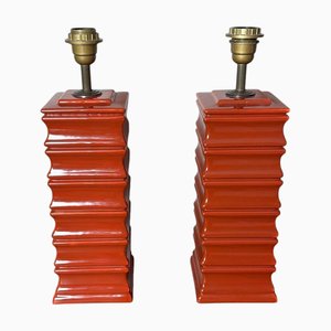 Italienische Lampen aus rot glasierter Keramik, 1970er, 2er Set