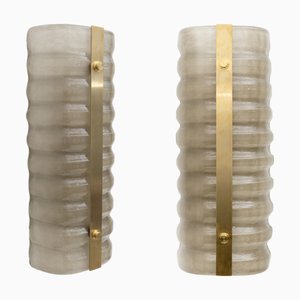 Moderne italienische Wandleuchten aus Messing & Rauchglas, 2000er, 2 . Set