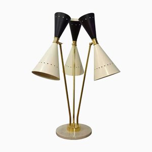 Italian Brass 3-Armed Table Lamp with Marble Base in the style of Stilnovo, 2000s