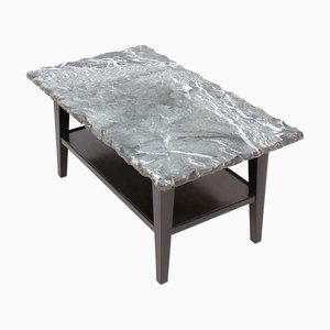 Vintage Ebonized Wood Coffee Table with Green Alps Marble Top, 1940s