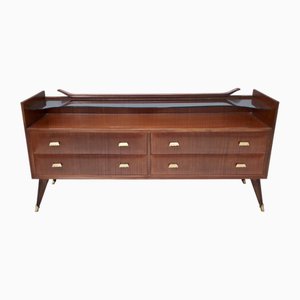 Vintage Walnut Chest of Drawers with Glass Top, Italy, 1950s