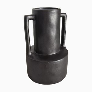 Handgefertigte Mid-Century Schwarze Keramikvase, Frankreich, 1960er