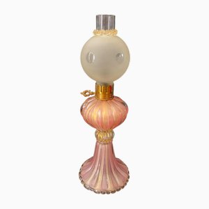 Lámpara de mesa de cristal de Murano rosa y hoja de oro, años 50