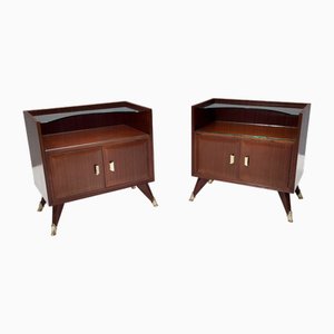 Vintage Walnut Nightstands with Crystal Top Shelves, 1950s, Set of 2