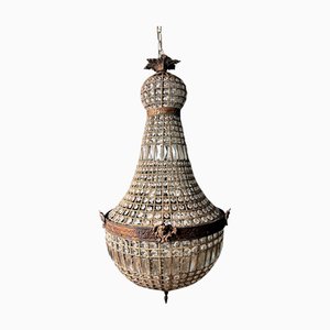 French Louis XVI Style Balloon Chandelier in Crystal and Gilt Brass, 1990s