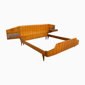 Mid-Century Italian Double Bed with Floating Nightstands attributed to Dassi for Gio Ponti, 1958