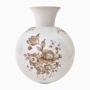 Ivory Ceramic Vase with Brown Floral Details from Rosenthal, Italy, 1943