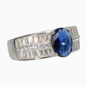 925 Silver Ring with Sapphire Root and Zircons, Italy, 2010s