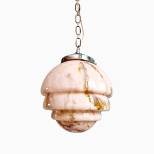 Art Deco Pendant Light in Pink Marbled Opaline, 1930s