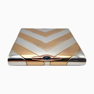 Art Deco 925 Sterling Silver Cigarette Case with Gold and Sapphire by Rath