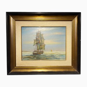 John Ambrose, Serenity at Sea: A Majestic Ship, Ölgemälde, 1920er-1940er, gerahmt