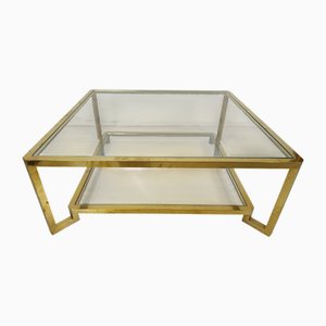 Table Basse Moderniste en Laiton Doré, 1970s