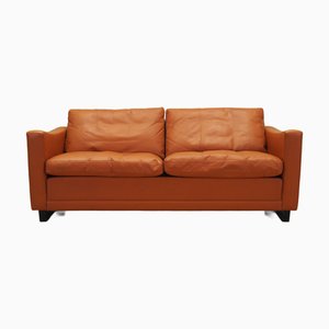 Orangefarbenes dänisches Vintage Ledersofa, 1970er